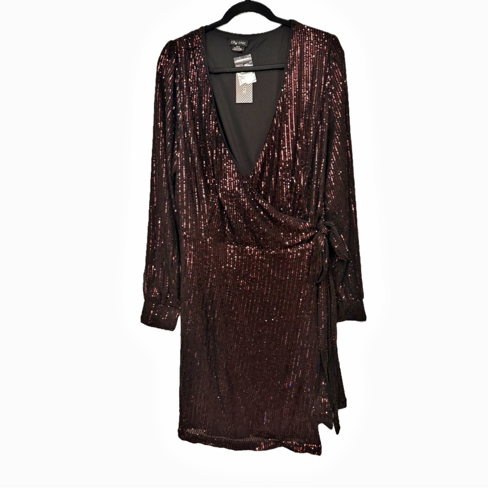 City Chic Party Glow Wrap Dress Women's 18 Sequined Wrap Lined Party Formal Mini - Picture 6 of 12